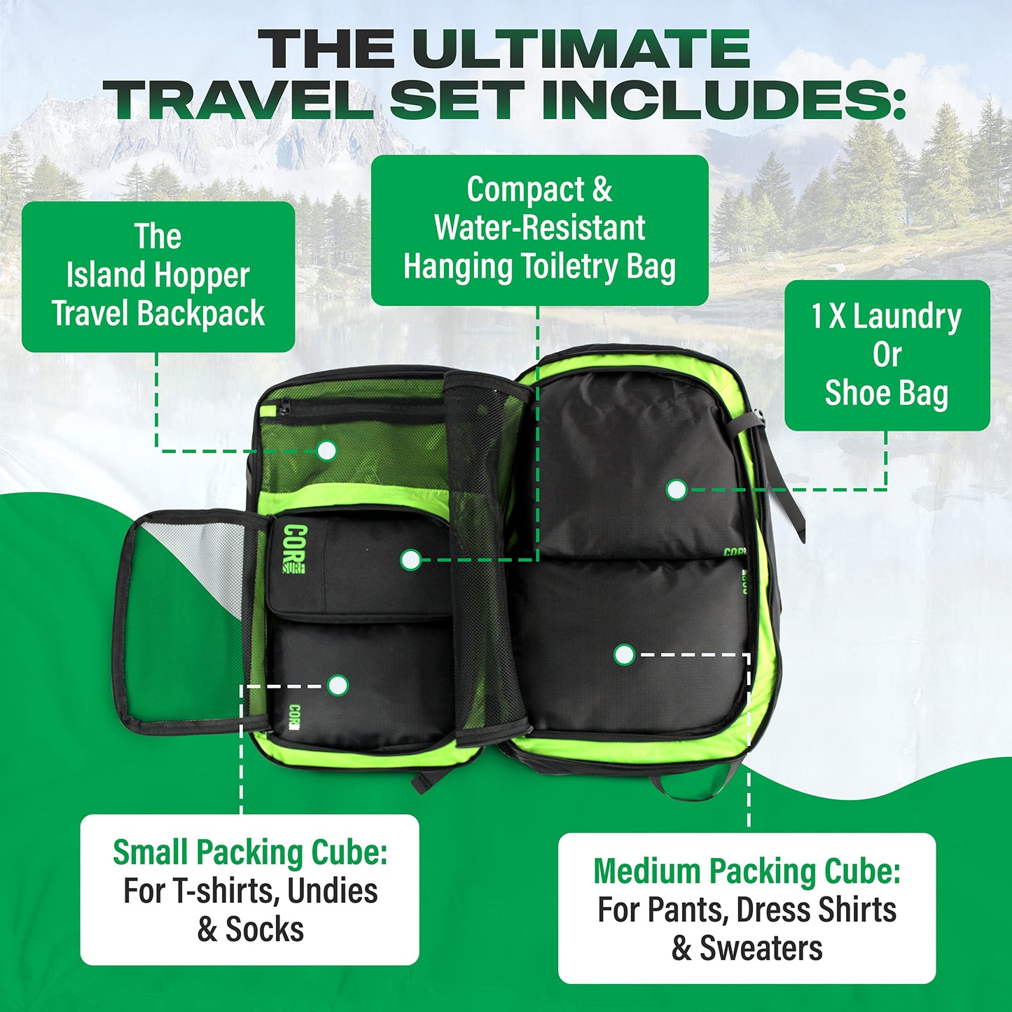Island Hopper Travel Bundle | Backpack + Packing Cubes + Toiletry Bag - Niksstuff