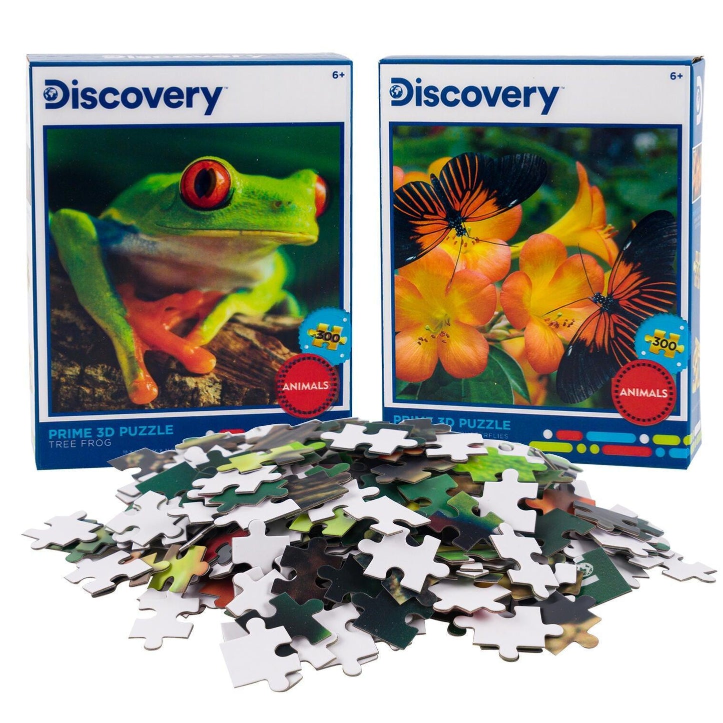 Tree Frog & Butterflies 3D Lenticular Jigsaw Puzzle Set | 2 x 300 Pieces | 18"x12" | Ages 6+ - Niksstuff