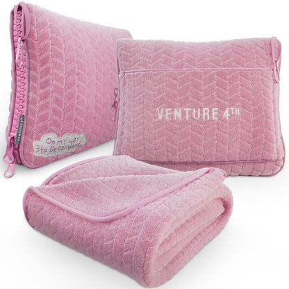VENTURE 4TH 2-in-1 Travel Blanket & Pillow Set | 68"x42" | Micro Plush | 4 Colors - Niksstuff