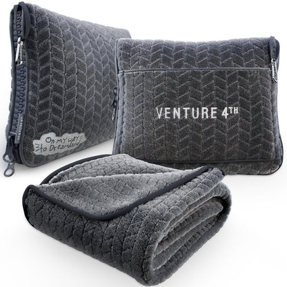 VENTURE 4TH 2-in-1 Travel Blanket & Pillow Set | 68"x42" | Micro Plush | 4 Colors - Niksstuff