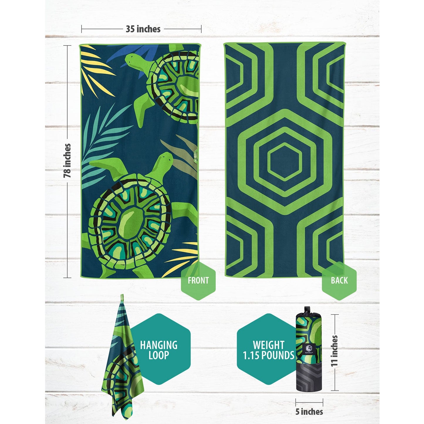 VENTURE 4TH Oversized Microfiber Beach Towel | 78"x35" | Quick-Dry | 31 Designs - Niksstuff