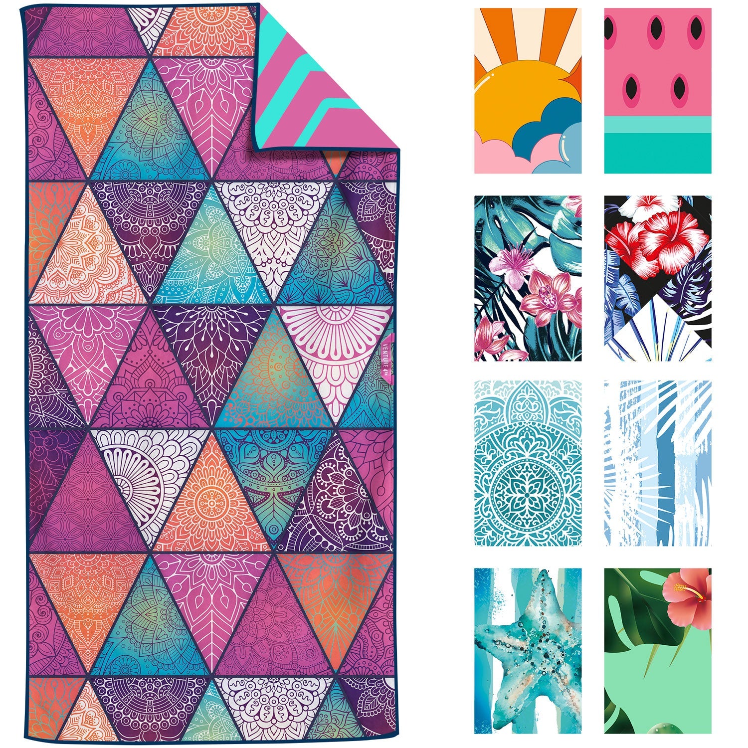 VENTURE 4TH Oversized Microfiber Beach Towel | 78"x35" | Quick-Dry | 31 Designs - Niksstuff