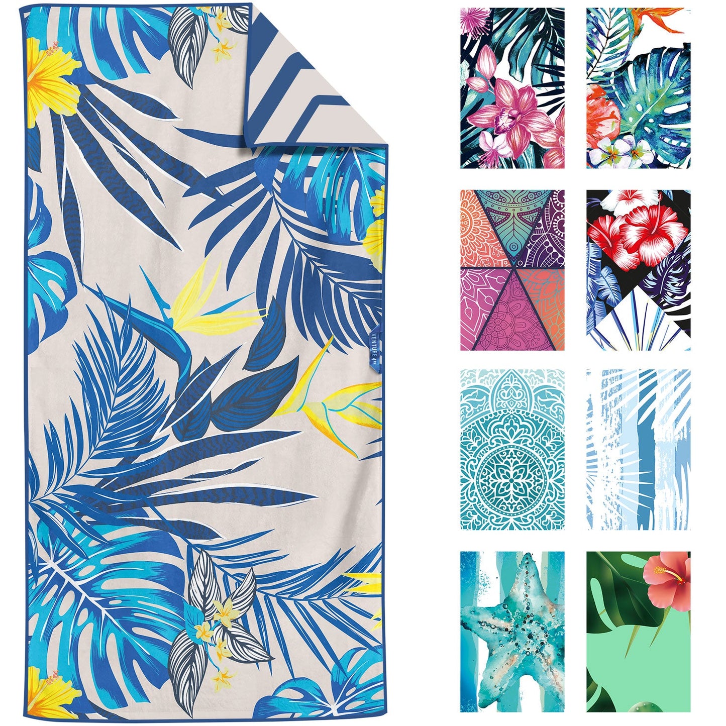 VENTURE 4TH Oversized Microfiber Beach Towel | 78"x35" | Quick-Dry | 31 Designs - Niksstuff