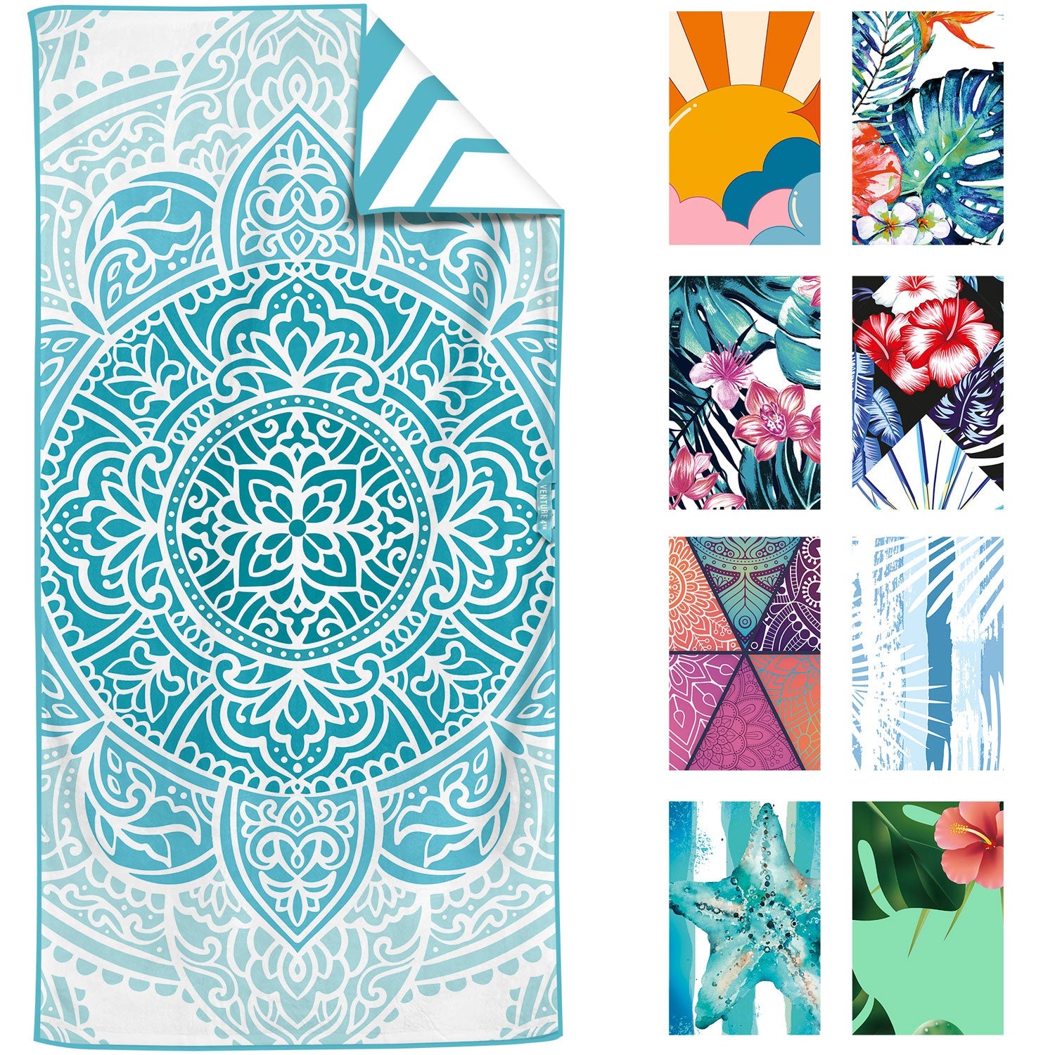 VENTURE 4TH Oversized Microfiber Beach Towel | 78"x35" | Quick-Dry | 31 Designs - Niksstuff
