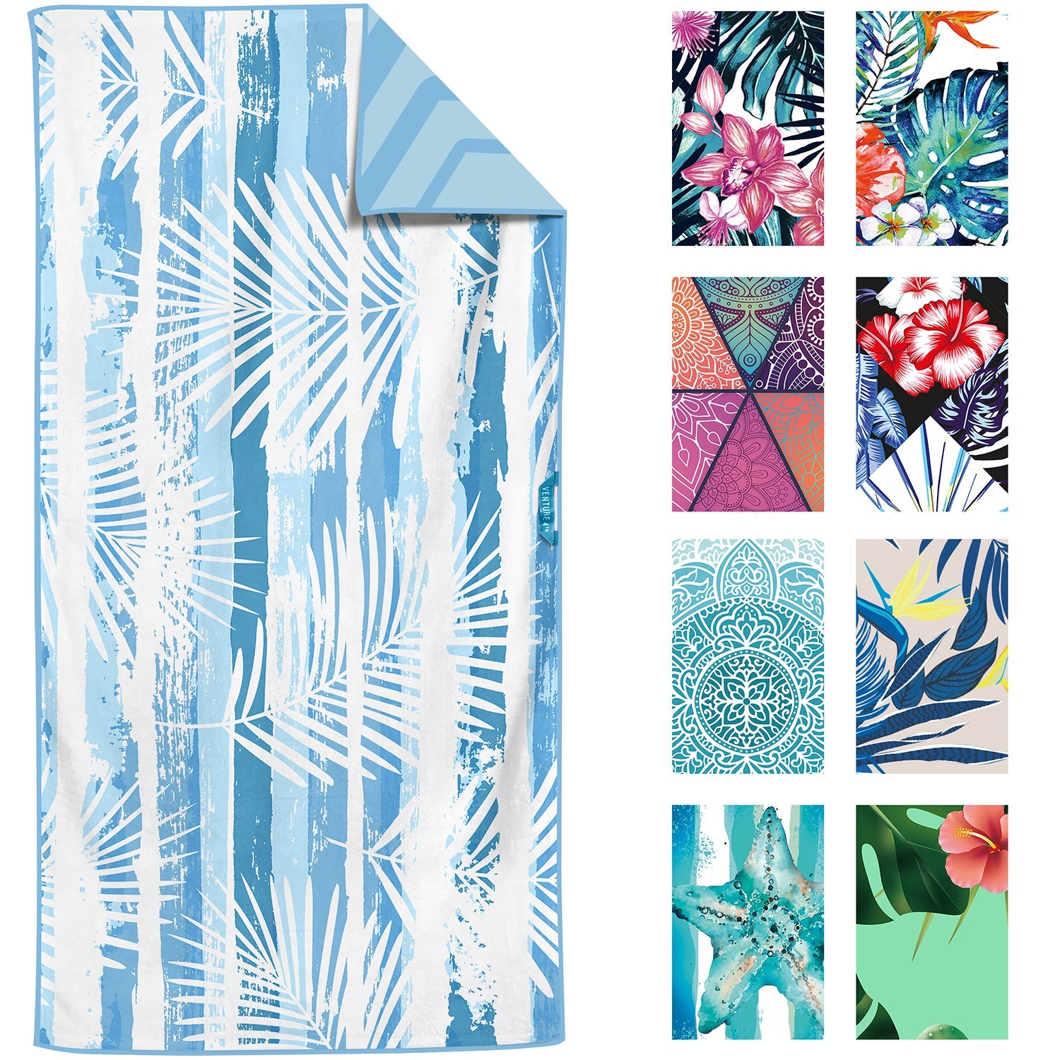 VENTURE 4TH Oversized Microfiber Beach Towel | 78"x35" | Quick-Dry | 31 Designs - Niksstuff