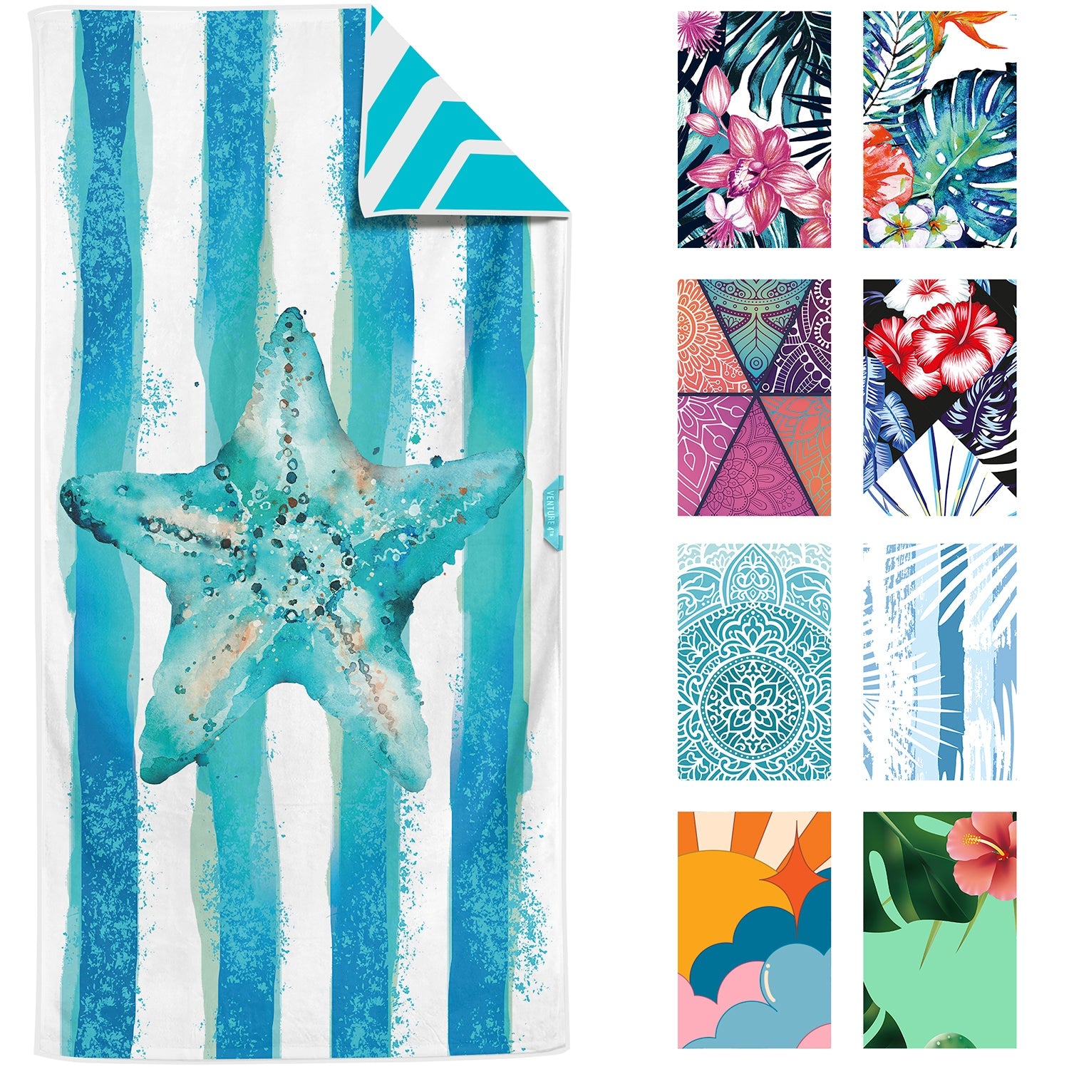 VENTURE 4TH Oversized Microfiber Beach Towel | 78"x35" | Quick-Dry | 31 Designs - Niksstuff