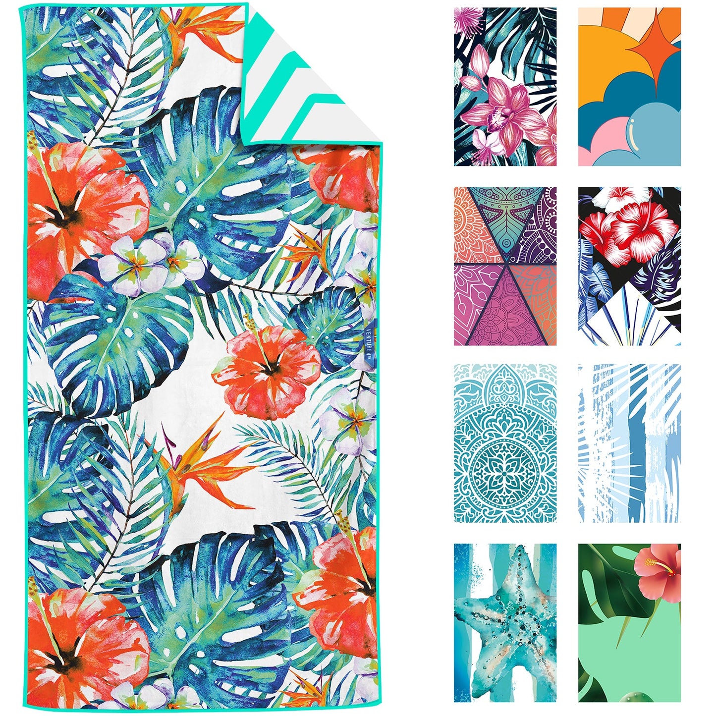 VENTURE 4TH Oversized Microfiber Beach Towel | 78"x35" | Quick-Dry | 31 Designs - Niksstuff