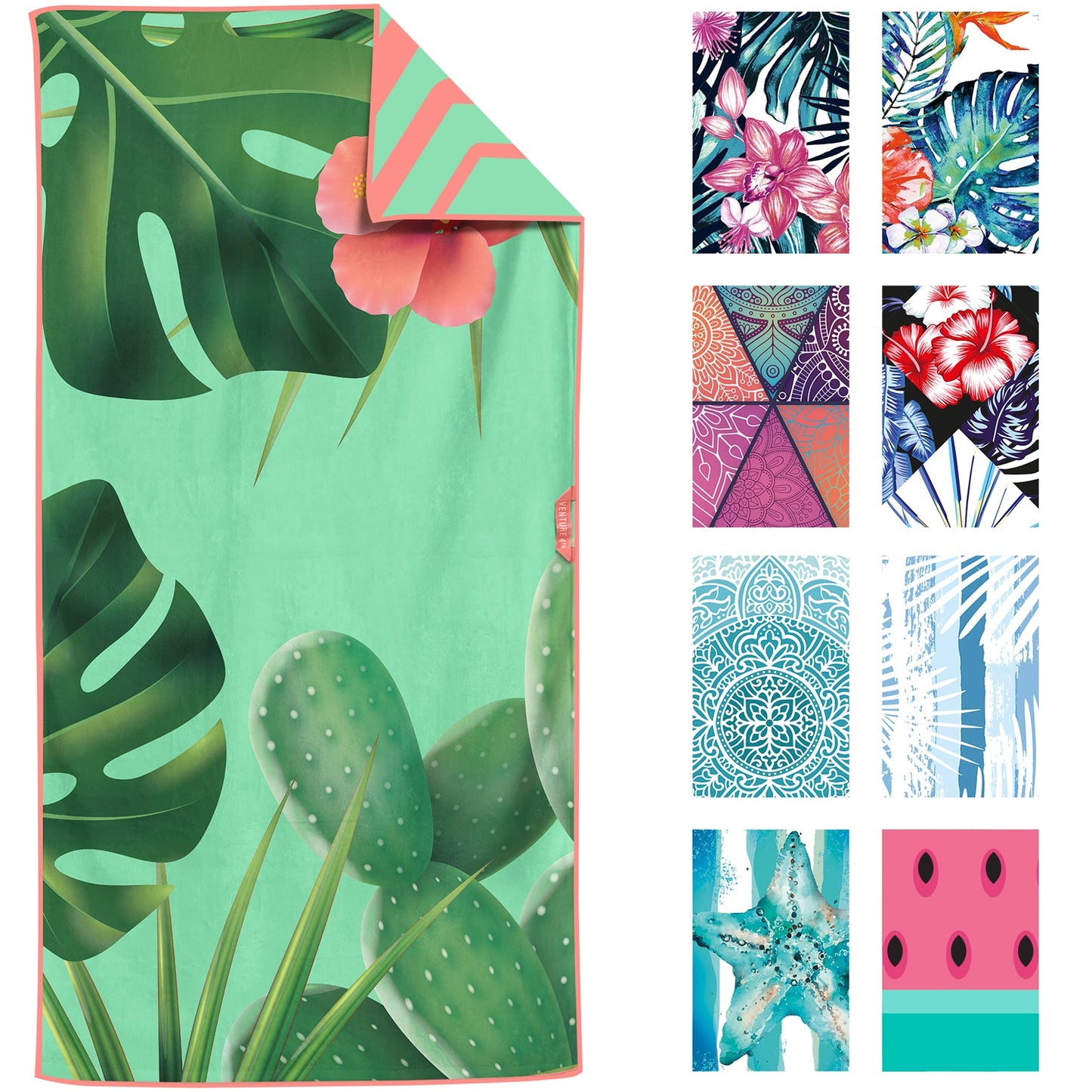 VENTURE 4TH Oversized Microfiber Beach Towel | 78"x35" | Quick-Dry | 31 Designs - Niksstuff