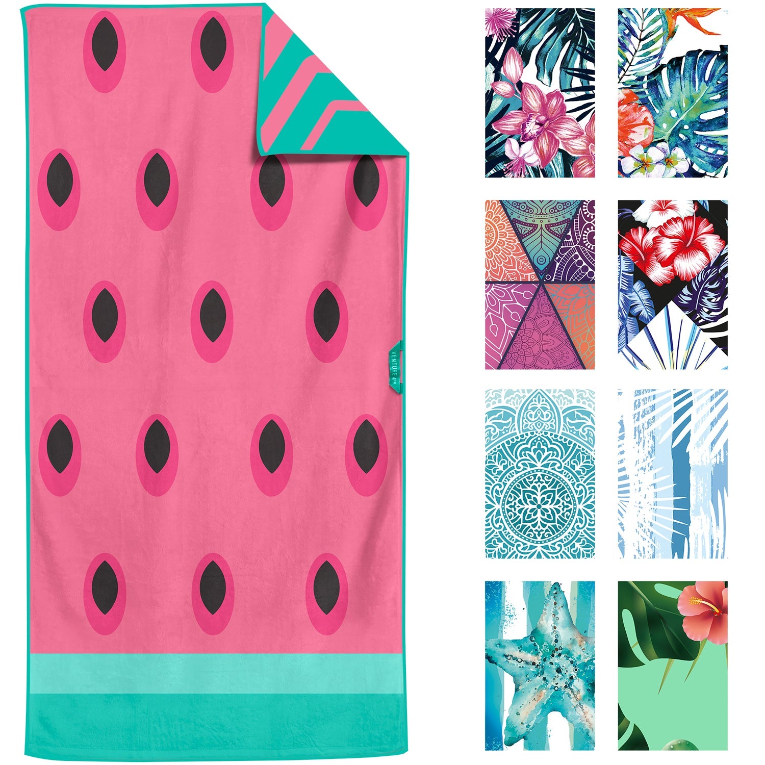 VENTURE 4TH Oversized Microfiber Beach Towel | 78"x35" | Quick-Dry | 31 Designs - Niksstuff