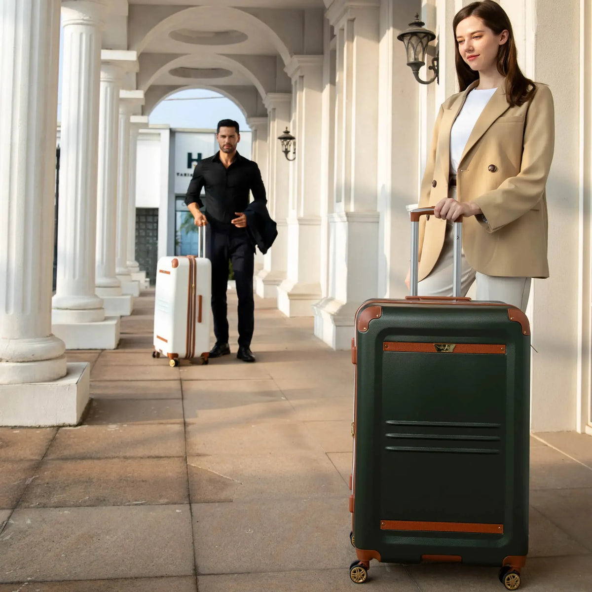 Naftali Vintage 3-Piece Expandable Luggage Set – Retro Diamond Texture, 8-Spinner Wheels