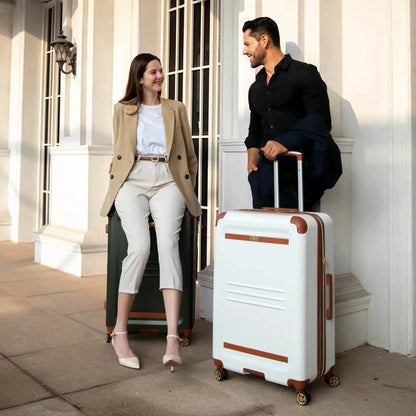 Naftali Vintage 3-Piece Expandable Luggage Set – Retro Diamond Texture, 8-Spinner Wheels