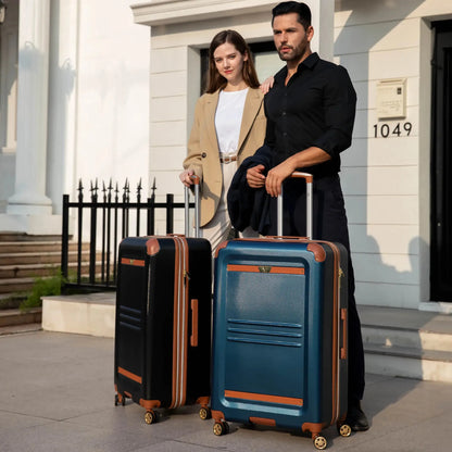 Naftali Vintage 3-Piece Expandable Luggage Set – Retro Diamond Texture, 8-Spinner Wheels