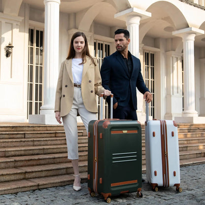 Naftali Vintage 3-Piece Expandable Luggage Set – Retro Diamond Texture, 8-Spinner Wheels