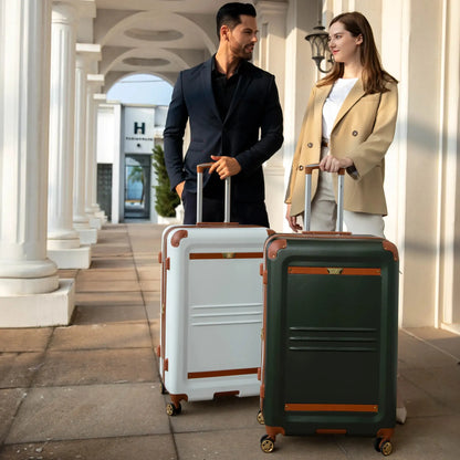 Naftali Vintage 3-Piece Expandable Luggage Set – Retro Diamond Texture, 8-Spinner Wheels