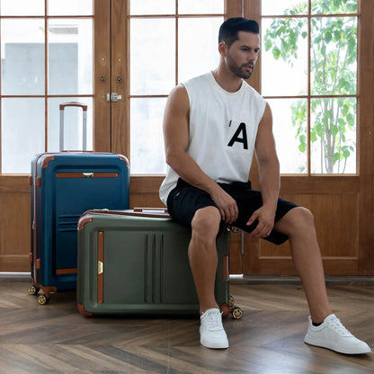 Naftali Vintage 3-Piece Expandable Luggage Set – Retro Diamond Texture, 8-Spinner Wheels