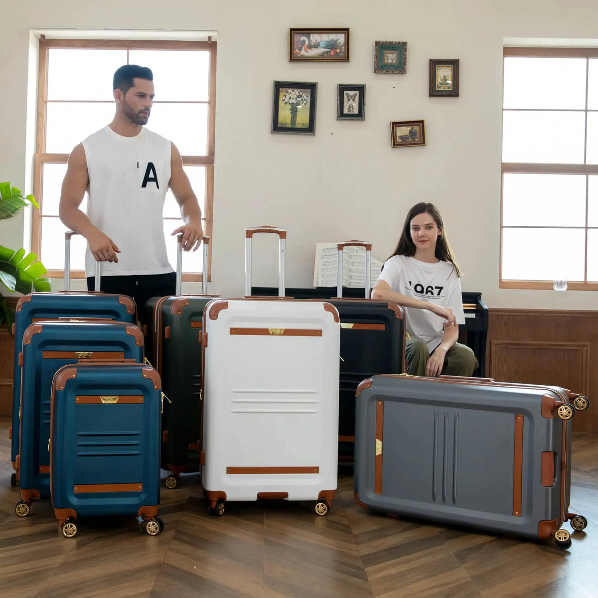 Naftali Vintage 3-Piece Expandable Luggage Set – Retro Diamond Texture, 8-Spinner Wheels