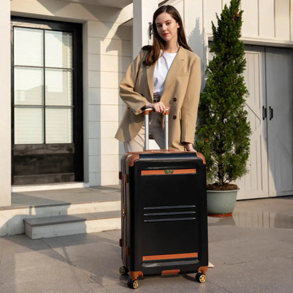 Naftali Vintage 3-Piece Expandable Luggage Set – Retro Diamond Texture, 8-Spinner Wheels