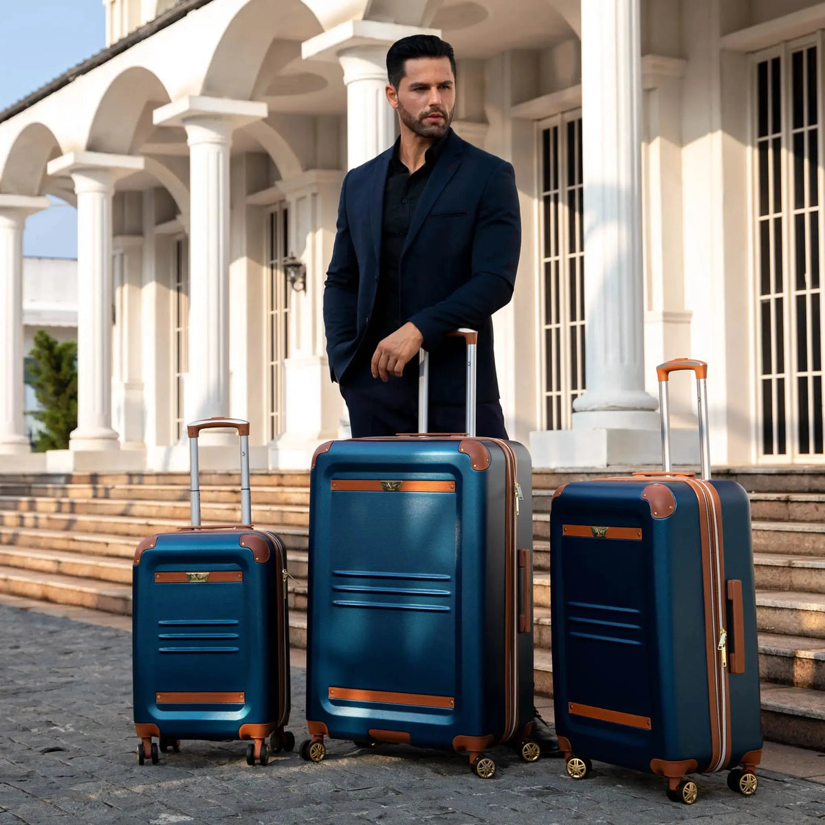 Naftali Vintage 3-Piece Expandable Luggage Set – Retro Diamond Texture, 8-Spinner Wheels