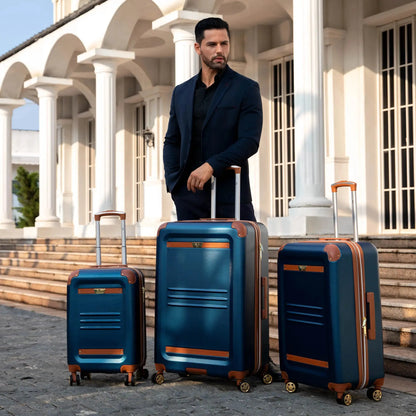 Naftali Vintage 3-Piece Expandable Luggage Set – Retro Diamond Texture, 8-Spinner Wheels