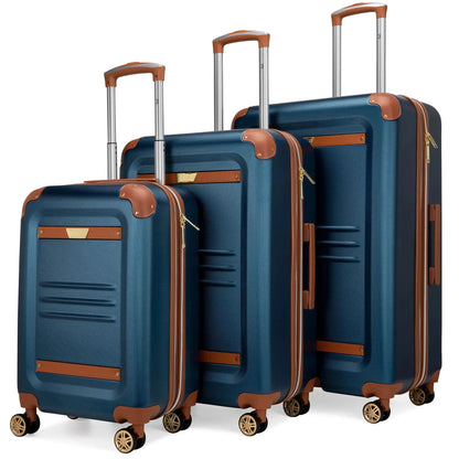 Naftali Vintage 3-Piece Expandable Luggage Set – Retro Diamond Texture, 8-Spinner Wheels