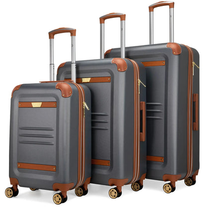 Naftali Vintage 3-Piece Expandable Luggage Set – Retro Diamond Texture, 8-Spinner Wheels