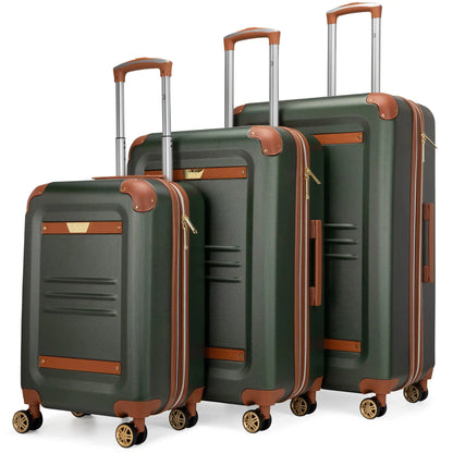 Naftali Vintage 3-Piece Expandable Luggage Set – Retro Diamond Texture, 8-Spinner Wheels
