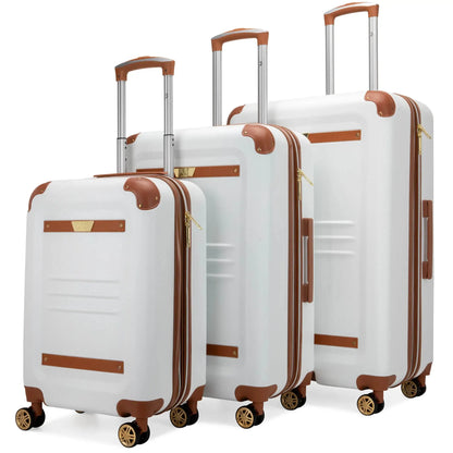 Naftali Vintage 3-Piece Expandable Luggage Set – Retro Diamond Texture, 8-Spinner Wheels