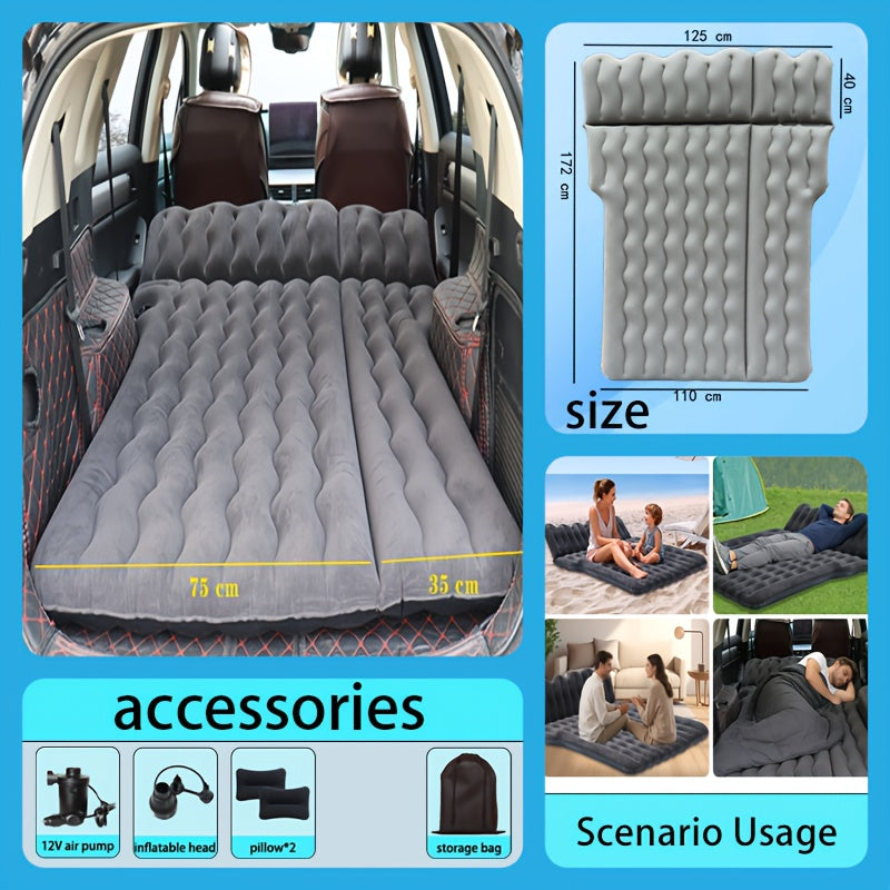 Inflatable Car Backseat Mattress | SUV Air Bed with Pump, Pillows & Storage Bag | Gray or Black