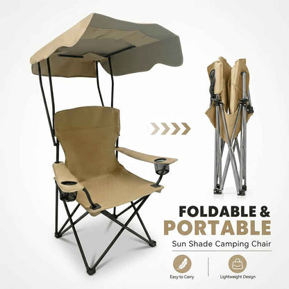 Outdoor Camping Chair with Canopy, Cup Holder & Carry Bag