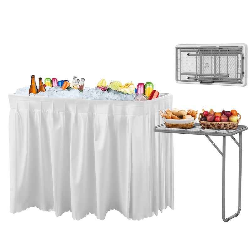 4ft Portable Folding Ice Table with Drain & Removable Skirt