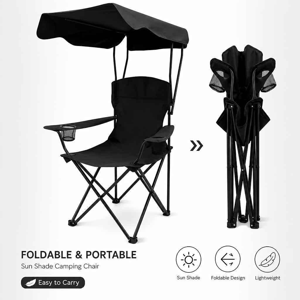 Outdoor Camping Chair with Canopy, Cup Holder & Carry Bag
