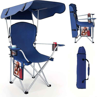 Portable Folding Camping Chair with Sun Canopy
