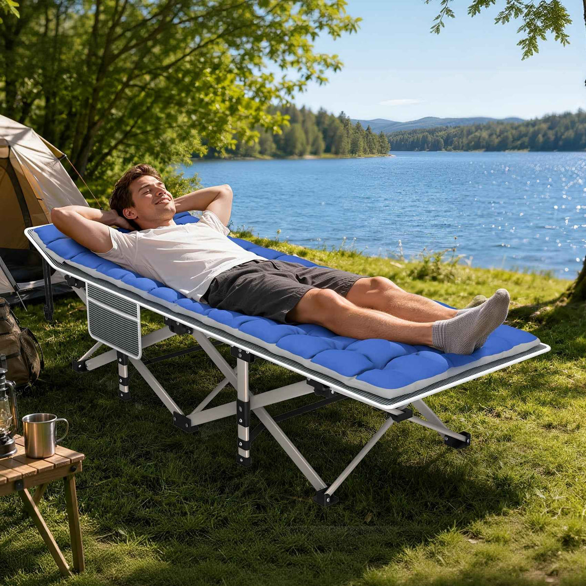 Folding Camping Cot Bed for Adults with Soft Pad & Carry Bag