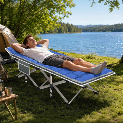 Folding Camping Cot Bed for Adults with Soft Pad & Carry Bag
