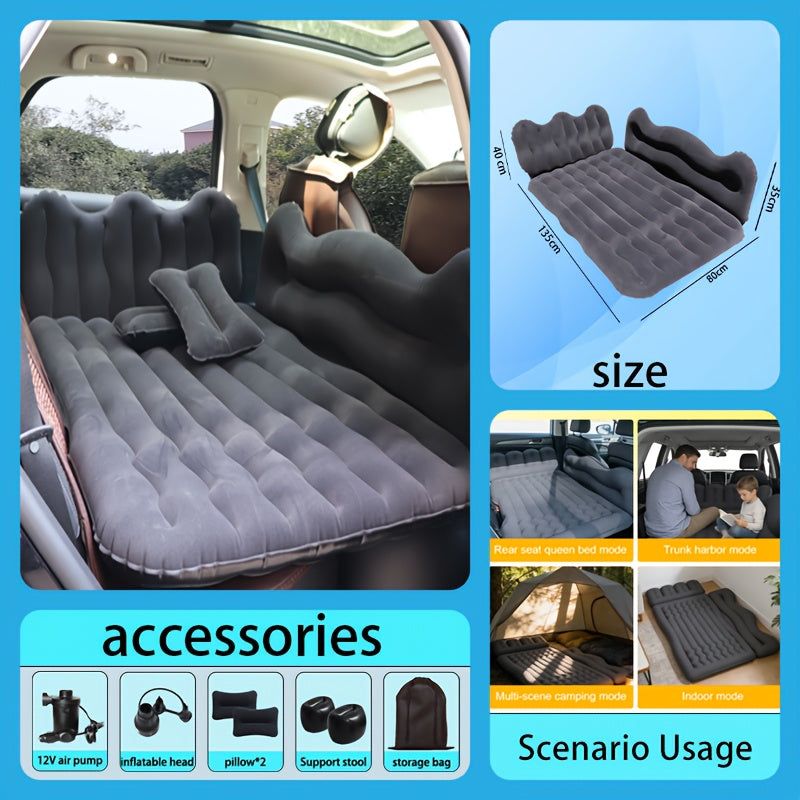 Inflatable Car Backseat Mattress | SUV Air Bed with Pump, Pillows & Storage Bag | Gray or Black