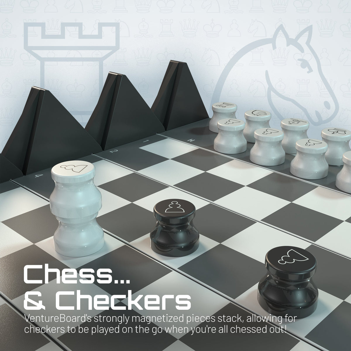 VentureBoard Mini Chess - Magnetic Roll-Up Travel Set, Noir