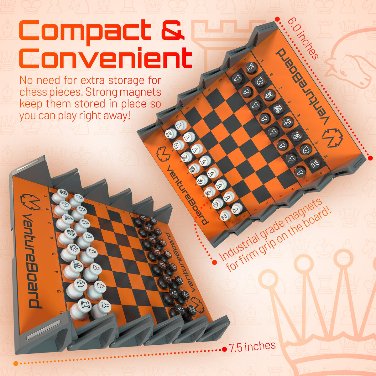 VentureBoard Mini Chess - Magnetic Roll-Up Travel Chess Set, Fire