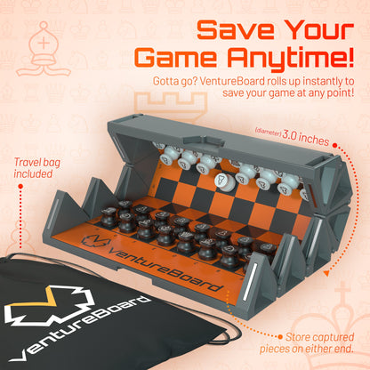 VentureBoard Mini Chess - Magnetic Roll-Up Travel Chess Set, Fire