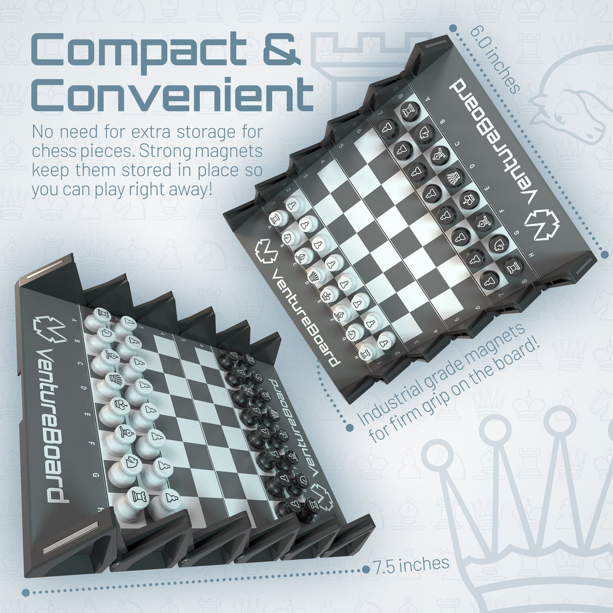 VentureBoard Mini Chess - Magnetic Roll-Up Travel Set, Noir
