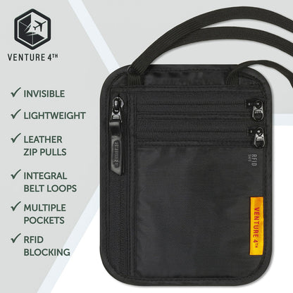 VENTURE 4TH Slim RFID Neck Wallet | Travel Passport Pouch | 5 Colors - Niksstuff