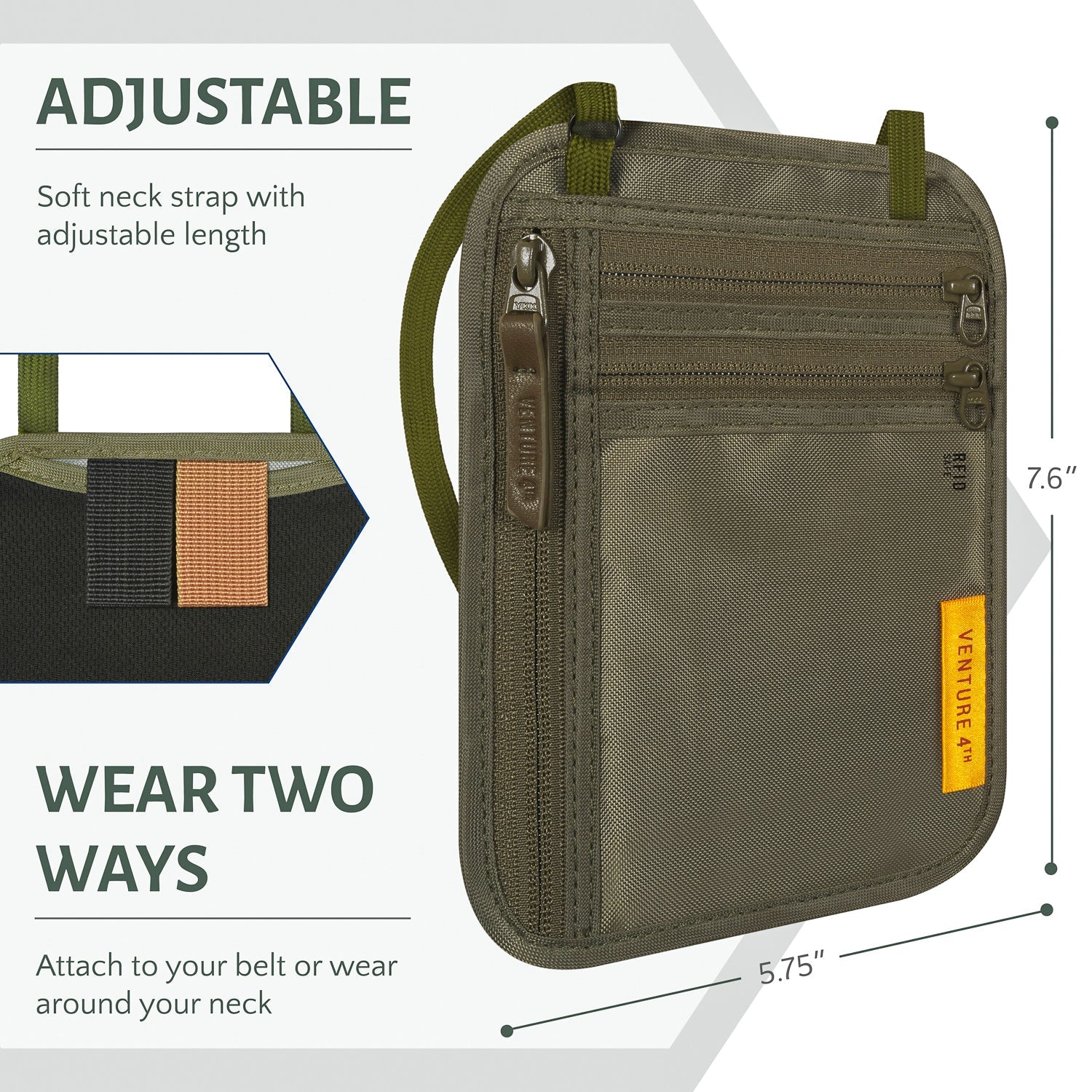 VENTURE 4TH Slim RFID Neck Wallet | Travel Passport Pouch | 5 Colors - Niksstuff