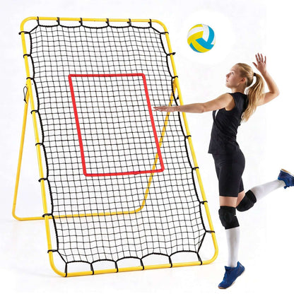 Yellow-frame volleyball rebounder net with red target panel