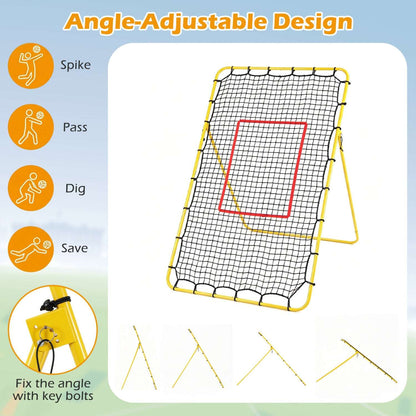 Angle-adjustable volleyball rebounder net with four setup positions