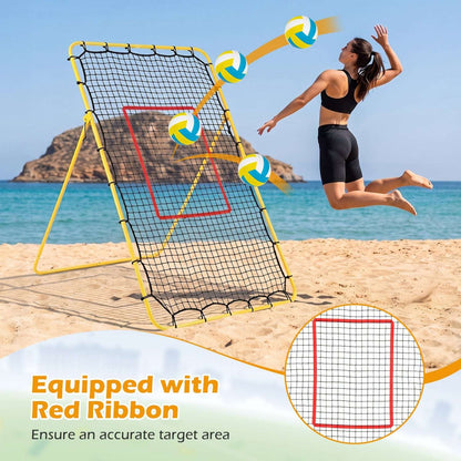 Volleyball rebounder net with red target panel for practice