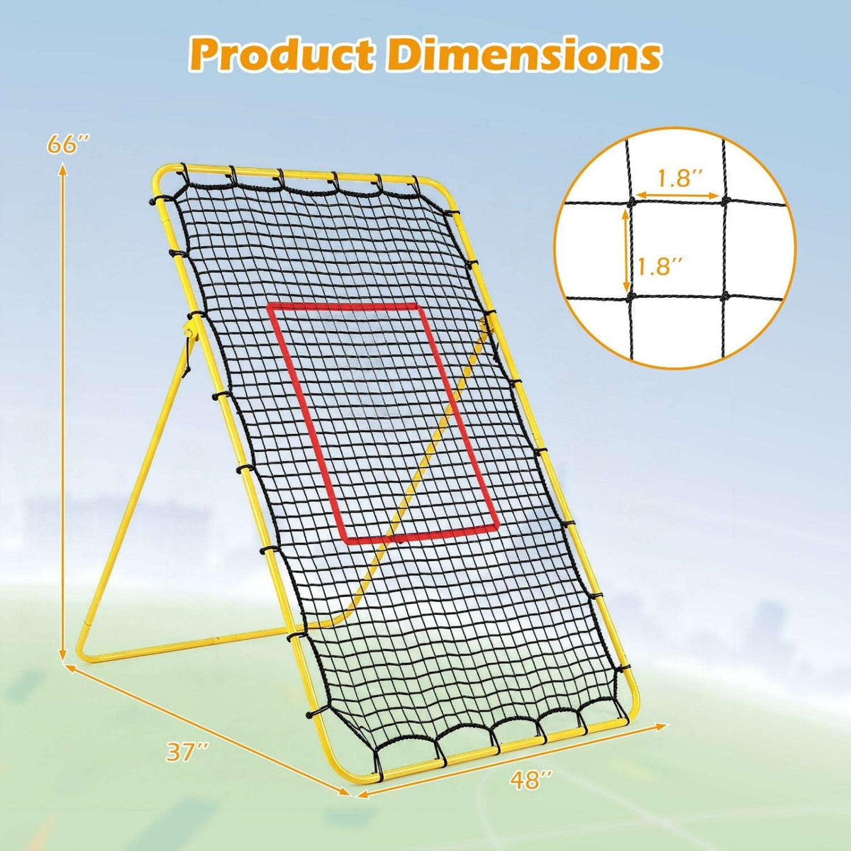Volleyball rebounder net, 66 inches high and 48 inches wide