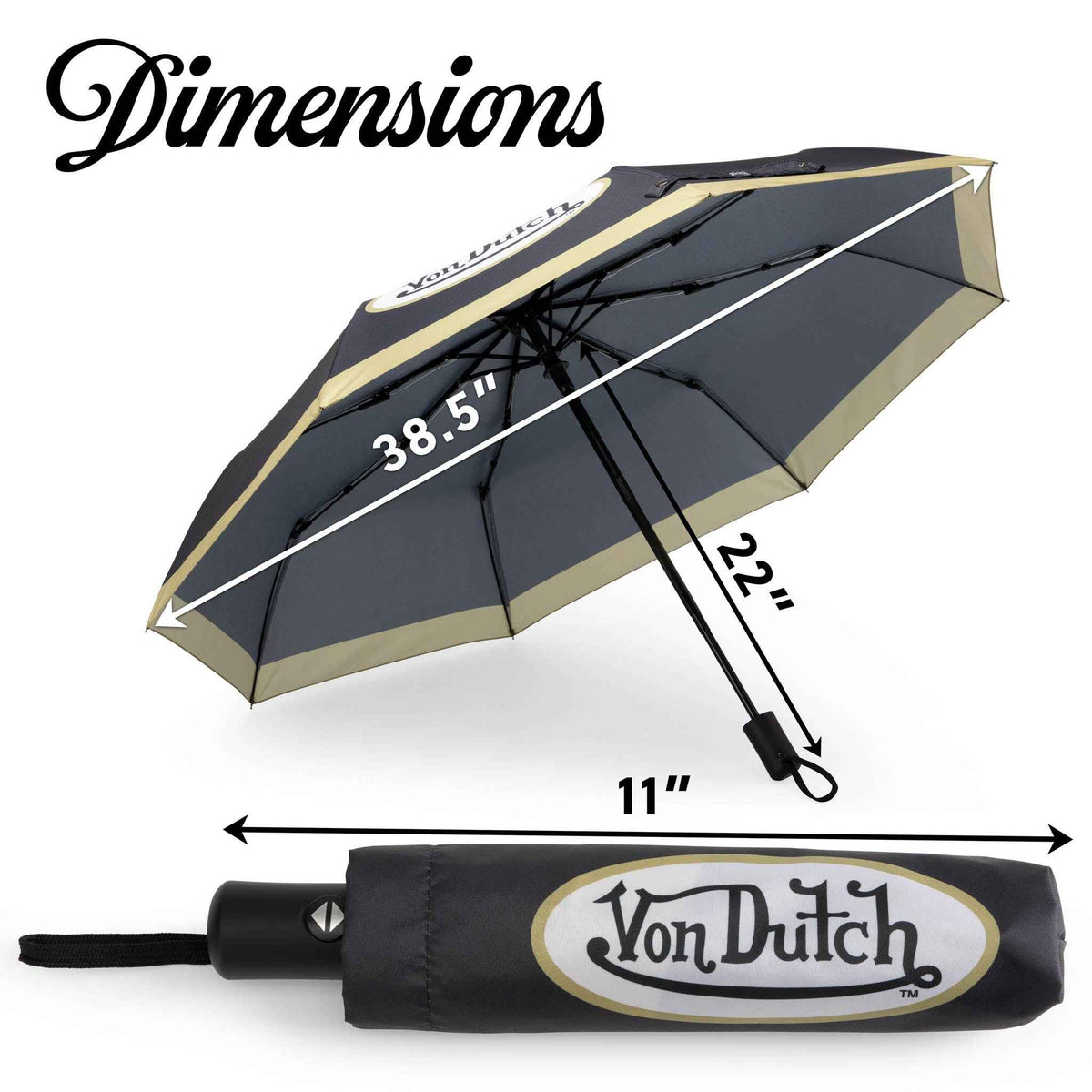 Von Dutch Gold Logo Compact Automatic Umbrella