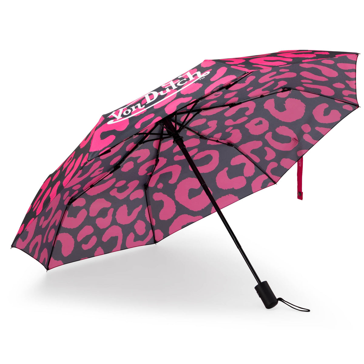 Von Dutch Hot Pink Cheetah Compact Automatic Umbrella