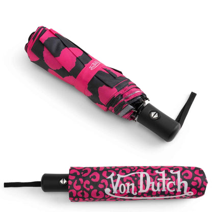 Von Dutch Hot Pink Cheetah Compact Automatic Umbrella