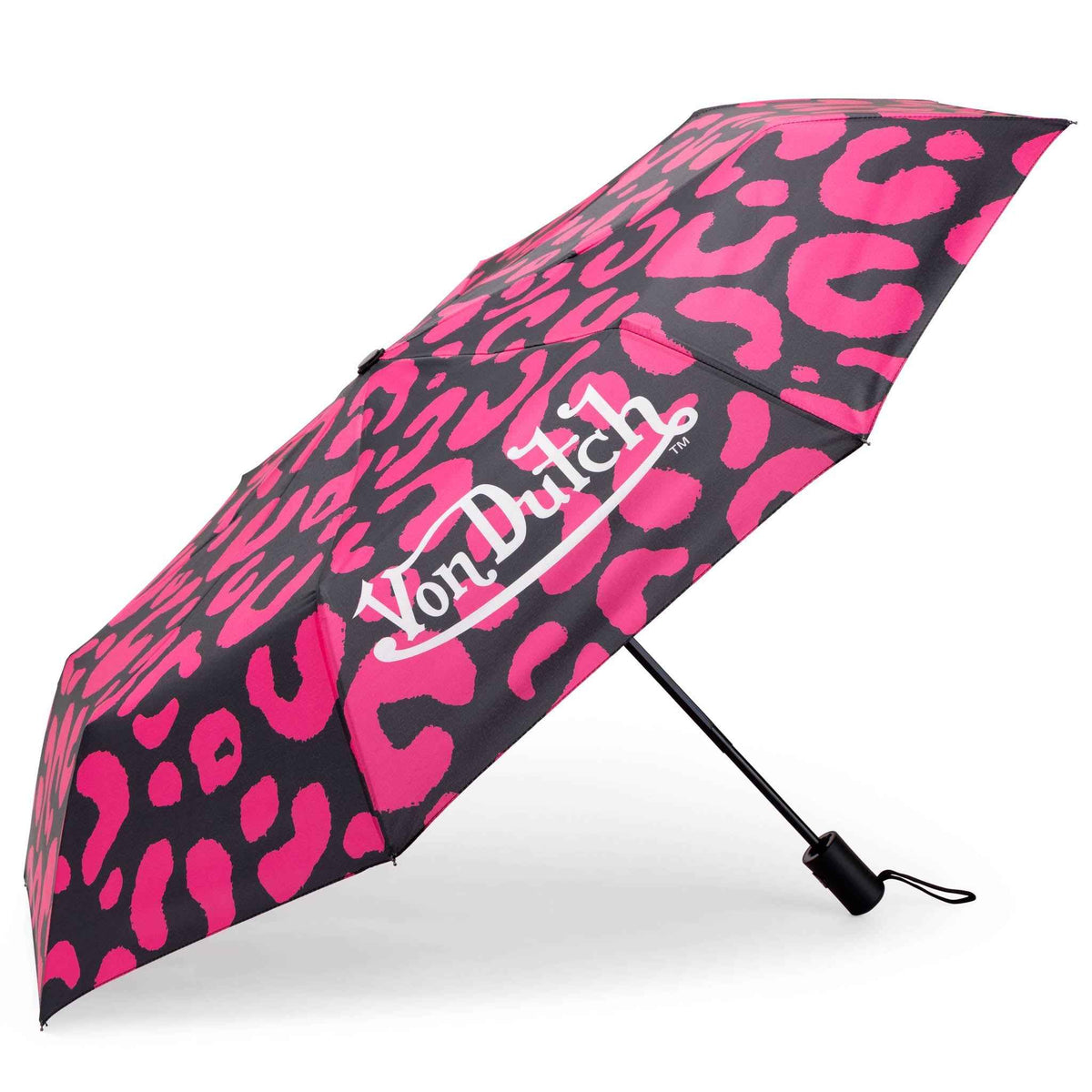 Von Dutch Hot Pink Cheetah Compact Automatic Umbrella