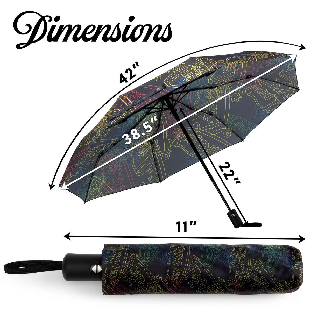 Von Dutch Automatic Compact Umbrella with Protective Sleeve – Neon Logo